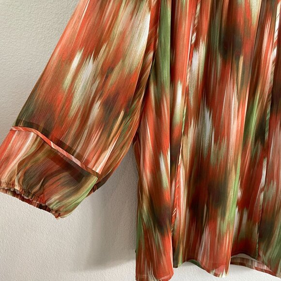 Jones New York Woman Plus 3X Signature Blouse Orange Green Pattern Shirt Top - Picture 9 of 9